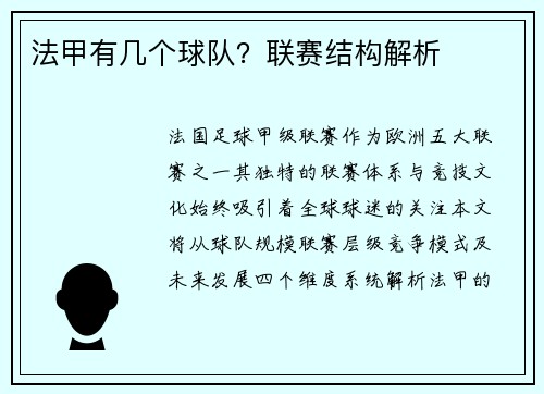 法甲有几个球队？联赛结构解析