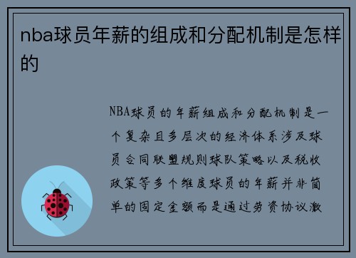 nba球员年薪的组成和分配机制是怎样的